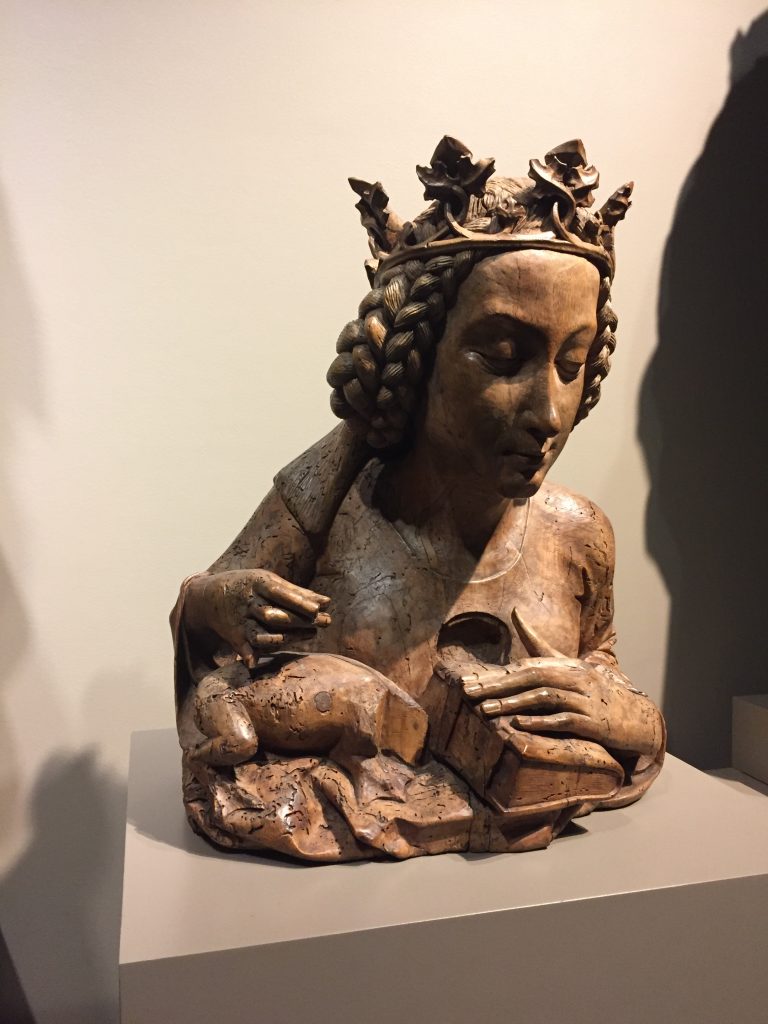 Reliquary Bust of Saint Margaret of Antioch by Niclaus Gerhaert von Leyden his workshop. 1465/70. Walnut with traces of 19th century polychromy. In the collection of the Art Institute of Chicago. Photographed in May of 2017.